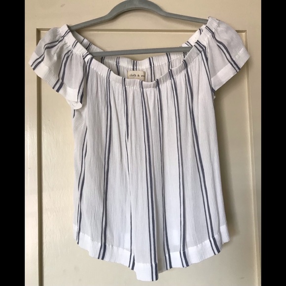 Cloth & Stone Anthropologie Blue White Striped Off Shoulder Blouse Top Small - Picture 1 of 6